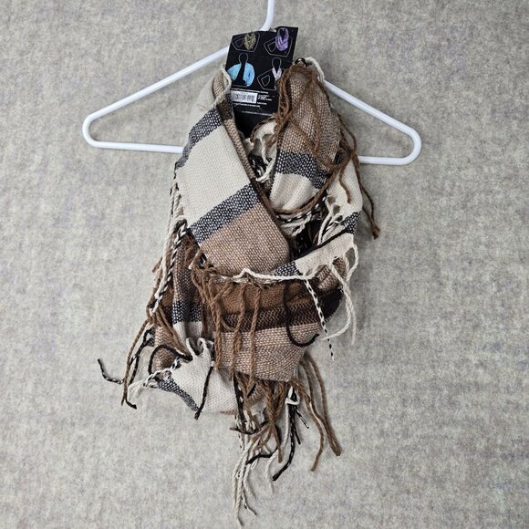 Nicole Infinity Scarf Plaid Pattern Beige & Brown 100% Acrylic Soft & Cozy - Picture 3 of 5